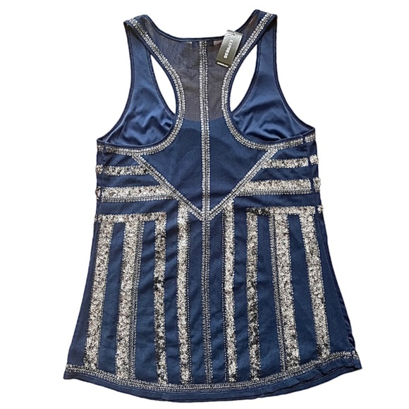 Express Top Womens Small Sequins Cocktail Blue Tank Top Razor Back - Picture 2 of 7